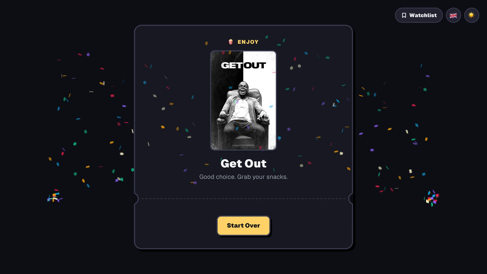 Accepted ticket with the movie poster and confetti