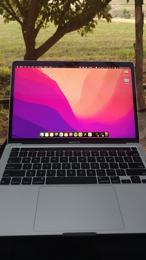 Working on a Macbook in nature